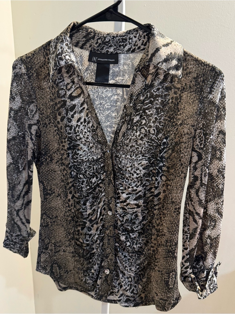 INC International Concepts Brown and Black Snake-Print Button-Down Shirt
